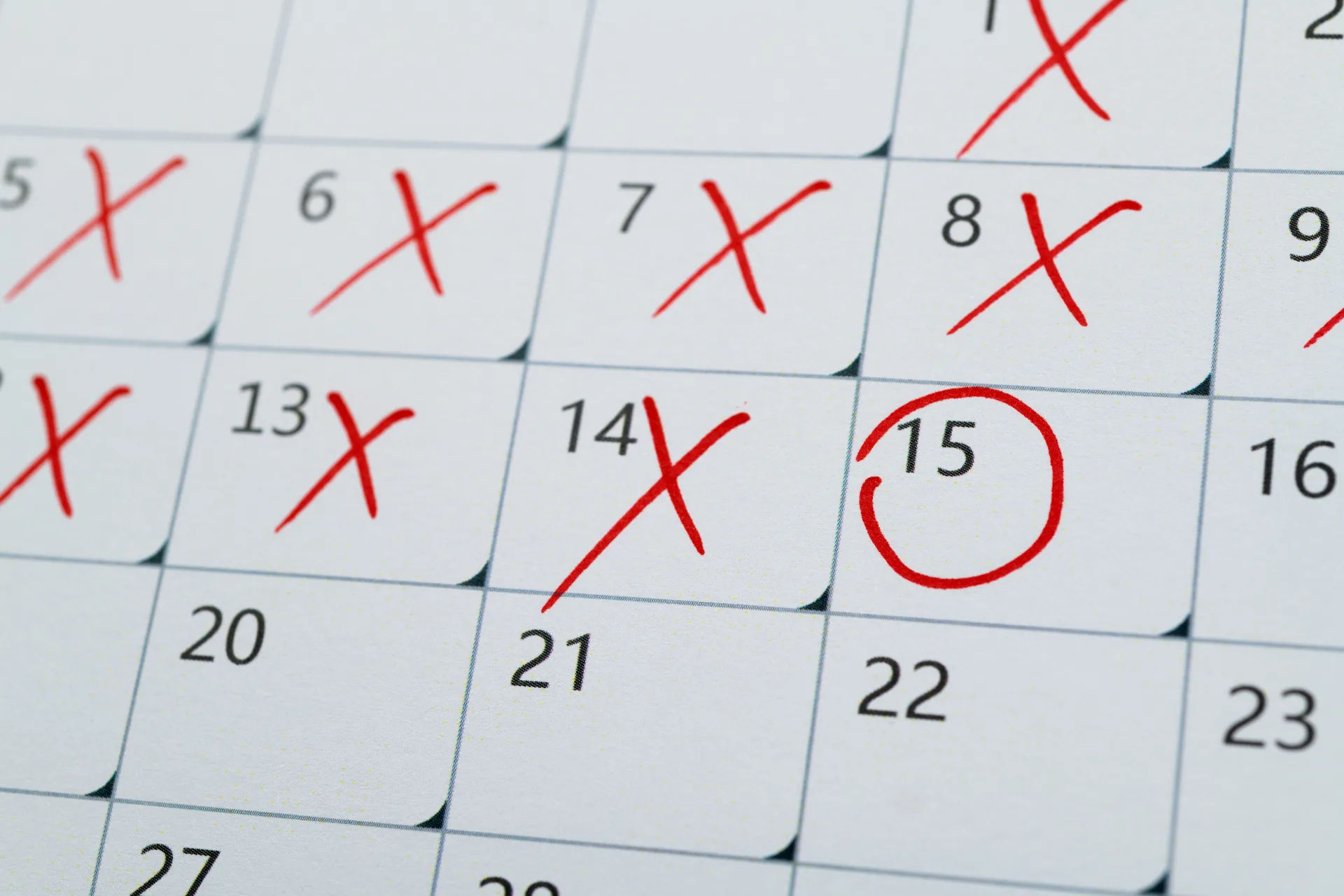 Calendar highlighting an important deadline, illustrating the time limits that apply to property settlement claims after separation or divorce in Australia.